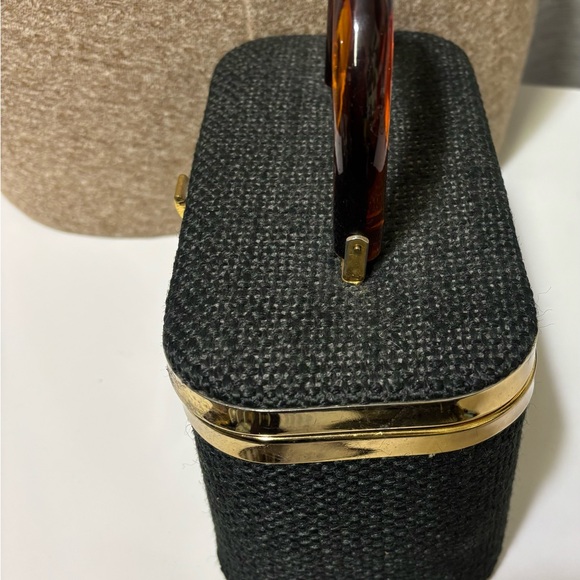 Vintage JR Flordia USA-Box Style Black and Gold Women's Handbag w/ Lucite Handle - Picture 9 of 9